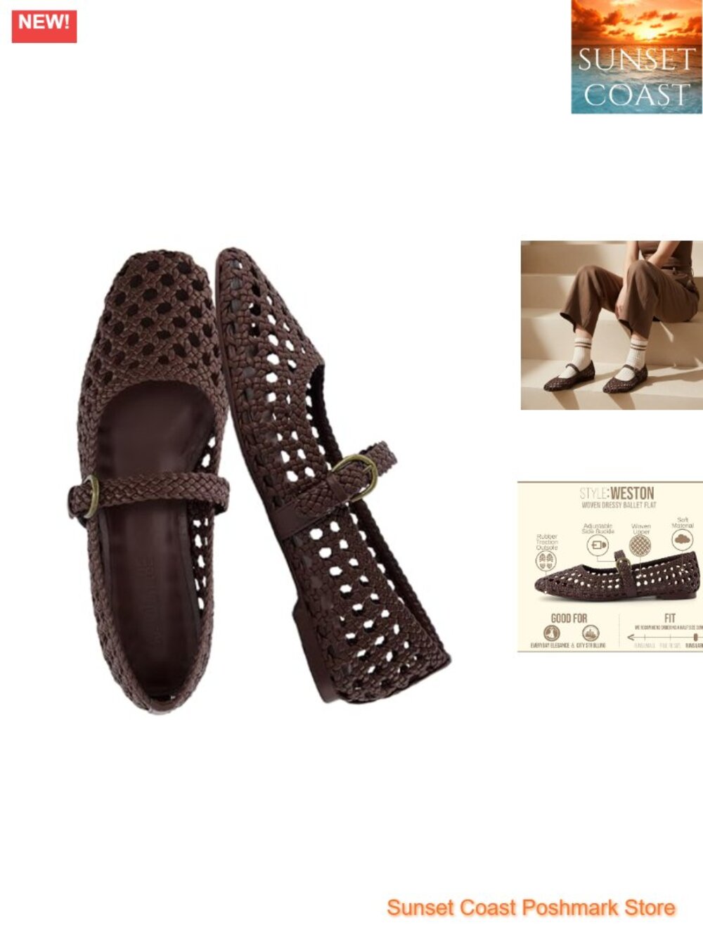 Hand Woven Vegan Leather Mary Jane Flats Memory Foam Comfort
